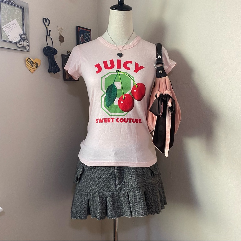 Juicy Couture Pink Cherry Graphic Tee with Green Accent